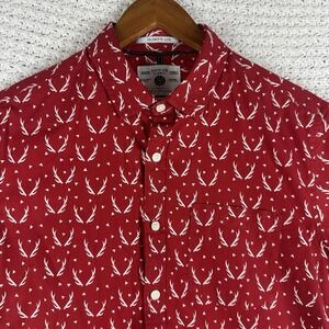 Denim & Flower Button Up Shirt Mens M Slim Red Deer Antler Print